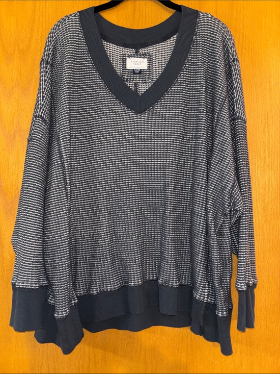 American Eagle Outfitters Sweaters - American Eagle Outfitters Blue and White Striped V-Neck Sweater